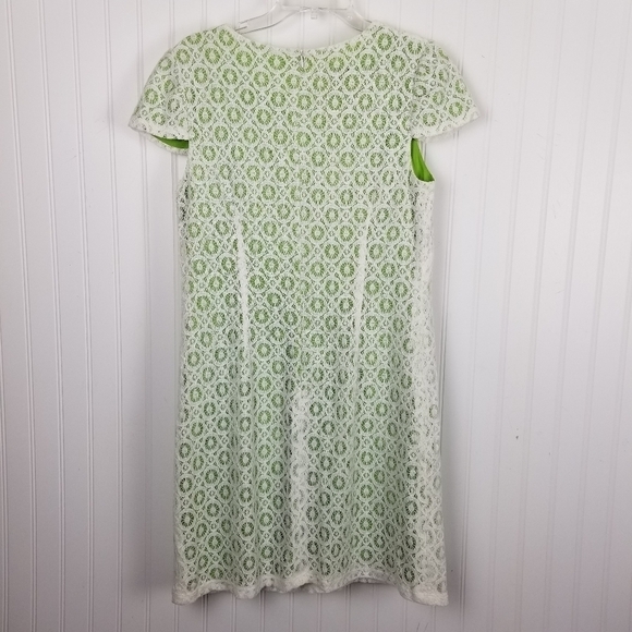 Suzi Chin Lace Overlay Cap Sleeve Mini Dress Cream Green Womens Size 6 Boho - Picture 3 of 7